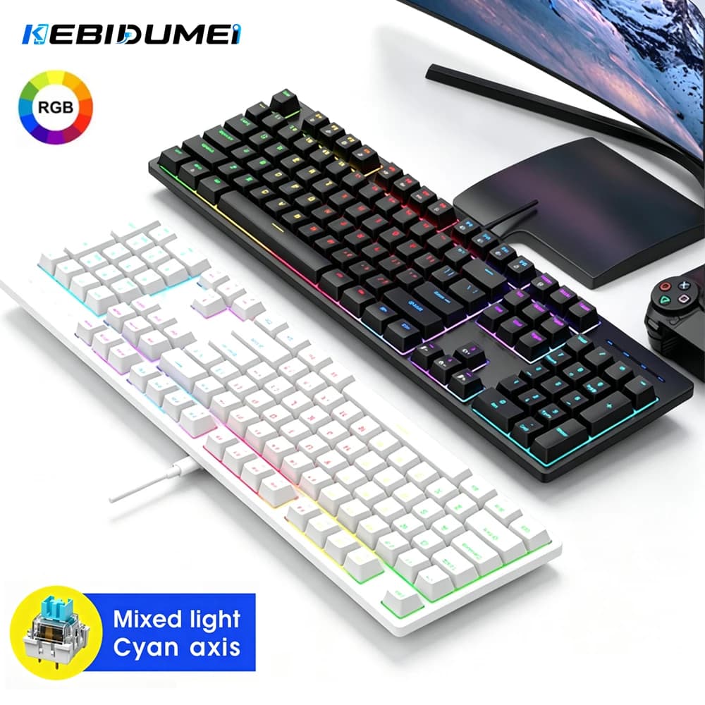 KEBIDUMEI 104 Keys Wired Keyboard RGB Backlit Gaming Mechanical Keyboard Detachable Cable Ergonomic Keyboards For Laptop Gamer