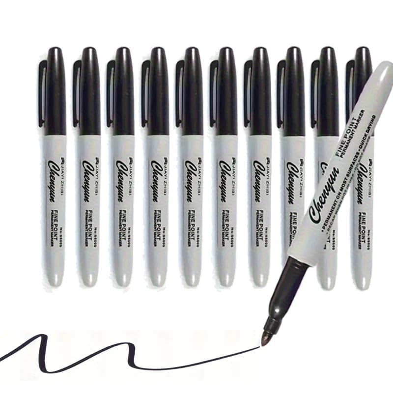6-Pack of Fine Tip Black Permanent Markers, Waterproof, Smudge Proof, Fast Drying, Suitable for Office School Supplies