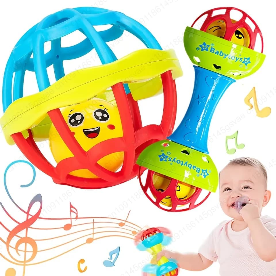 2pcs Baby Rattles 0 12 Months Baby Educational Toys Shaker Grab Spin Set Sensory Educational Newborn Gift for Infant Boys Girls