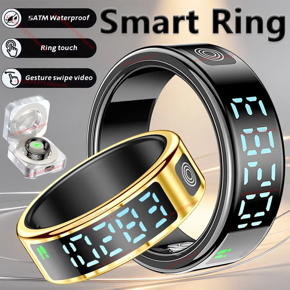 2026 R12 Smart Ring with Display Screen and Touch, Wireless Charging, Health Manager 5ATM Waterproof For Men Women Smartring New