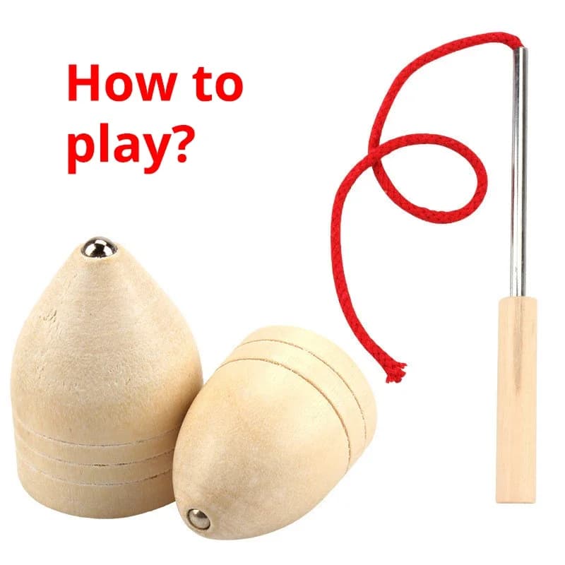 Wooden Whip The Spin Top Toys for Young, Traditional Health Sport Game, Unusual Toys from Ancient Times, S Size, 1 Set, 3Pcs