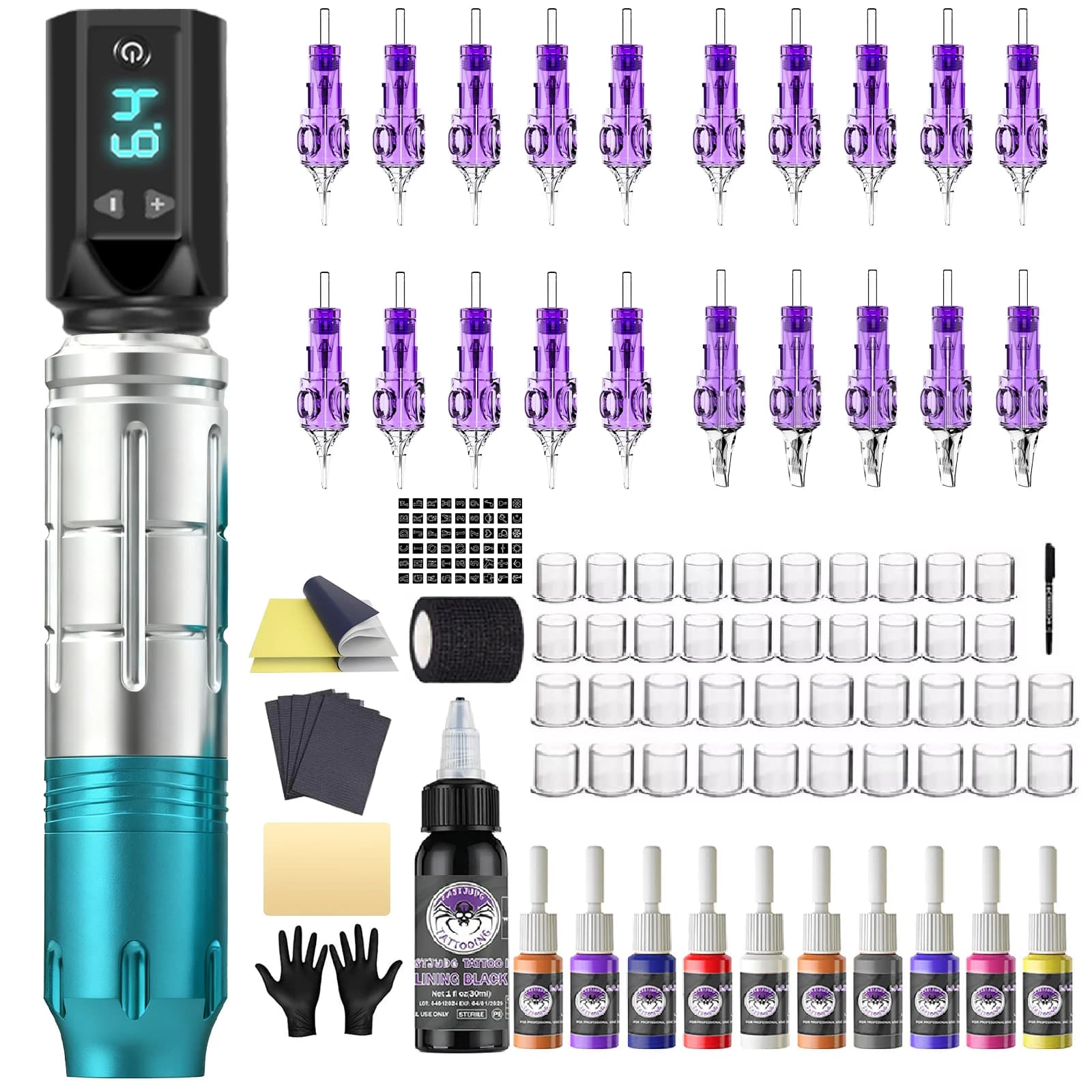 Tattoo Kit LASTJUDG Alloy Tattoo Pen Kit For Permanent Makeup Tattoo Machine Kit New Blue Wireless Tattoo Gun Kit