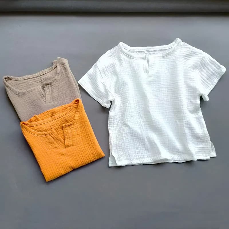 Girls Boys T shirt Summer Children Cotton Linen Soft Tops Clothes T-shirt Baby Girls Short Sleeve Shirt For Kids Tops Tees