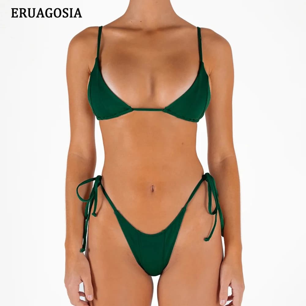 Bikini Women Swimsuit 2025 Sexy Backless Beachwear Adjustable Tie-Side Bikinis Set High-Leg-Cut Swimwear