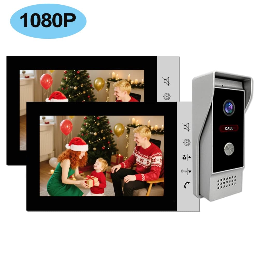 1080P HD 7 Inch Wired Color Video Door Intercom System for Home Security Door Phone Doorbell with Camera IR Night Vision Unlock