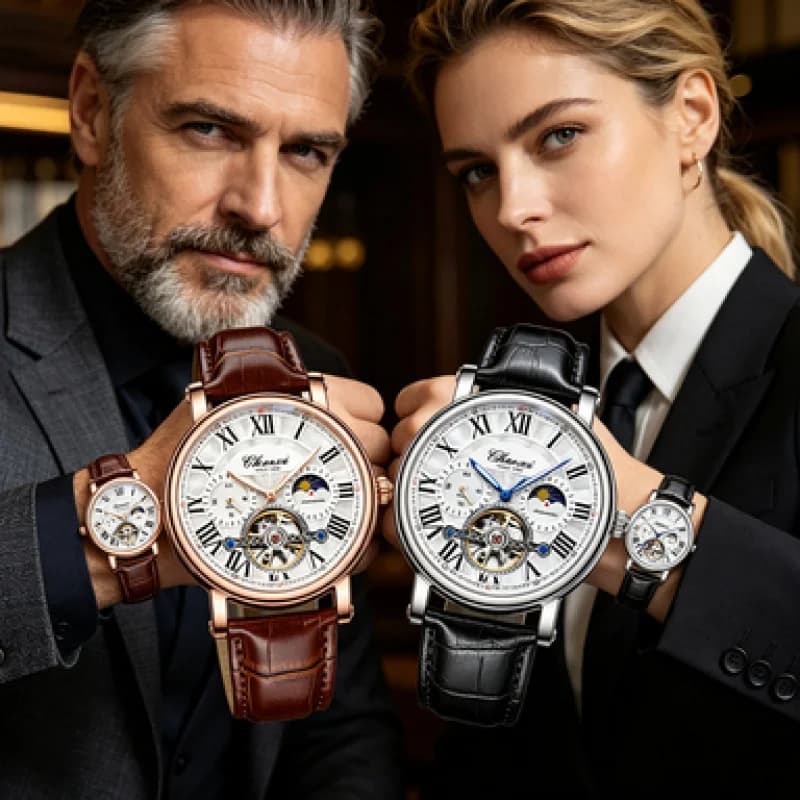 Business Fashion Men Automatic Mechanical Watch Hollow Skeleton Dial Leather Strap Waterproof Luxury Reloj Hombre Present