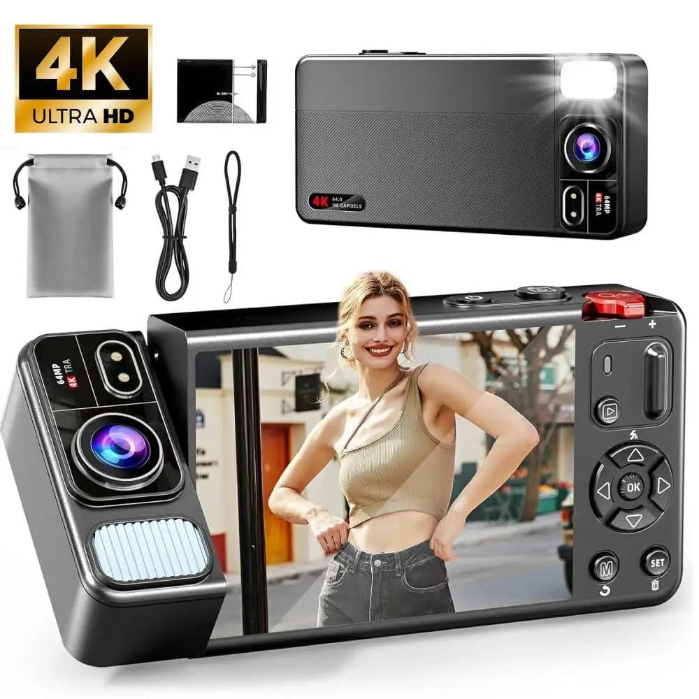 Digital Camera 4K 64MP Camera for Photography 270°Flip Screen Vlogging Camera Autofocus 18X Zoom Point and Shoot Digital Camera