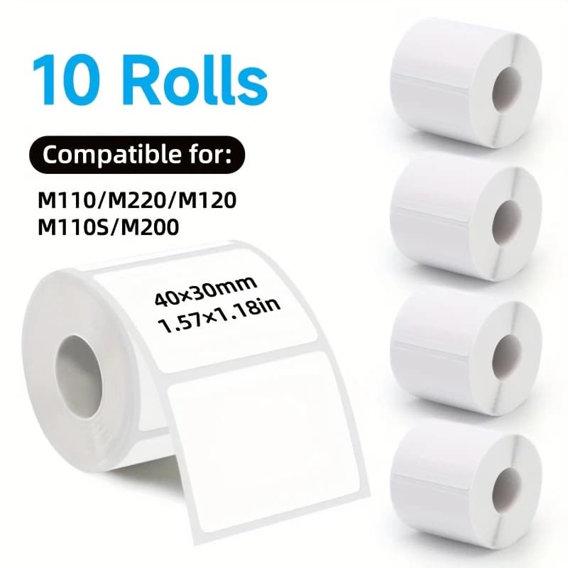 10 Rolls Thermal Paper Labels 40x30mm White Labels 230/Roll for M110 M200 M220 Printers DIY Gift Bottle Address Home Office Use