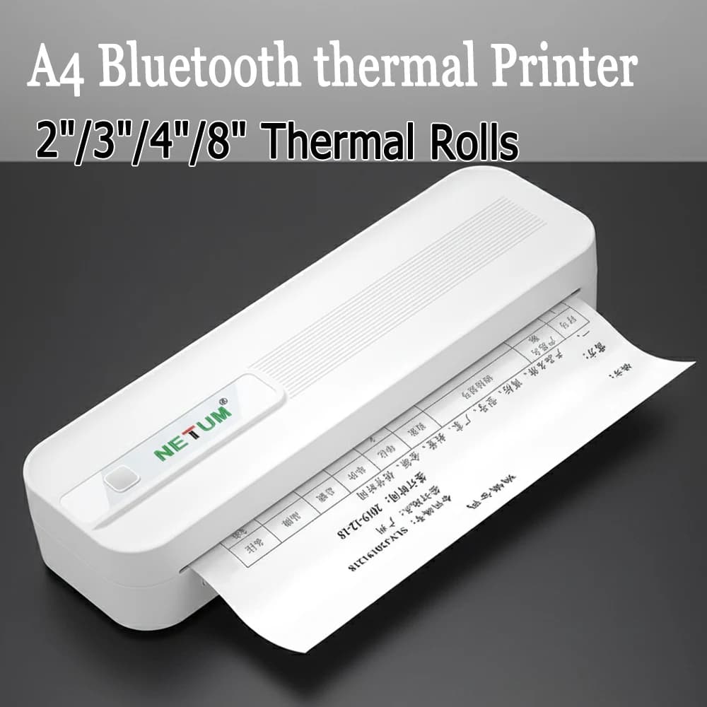 Portable A4 Thermal Printer Inkless Bluetooth Compatible Mobile Office Document Photo Printer Perfect for Travel & Home Use