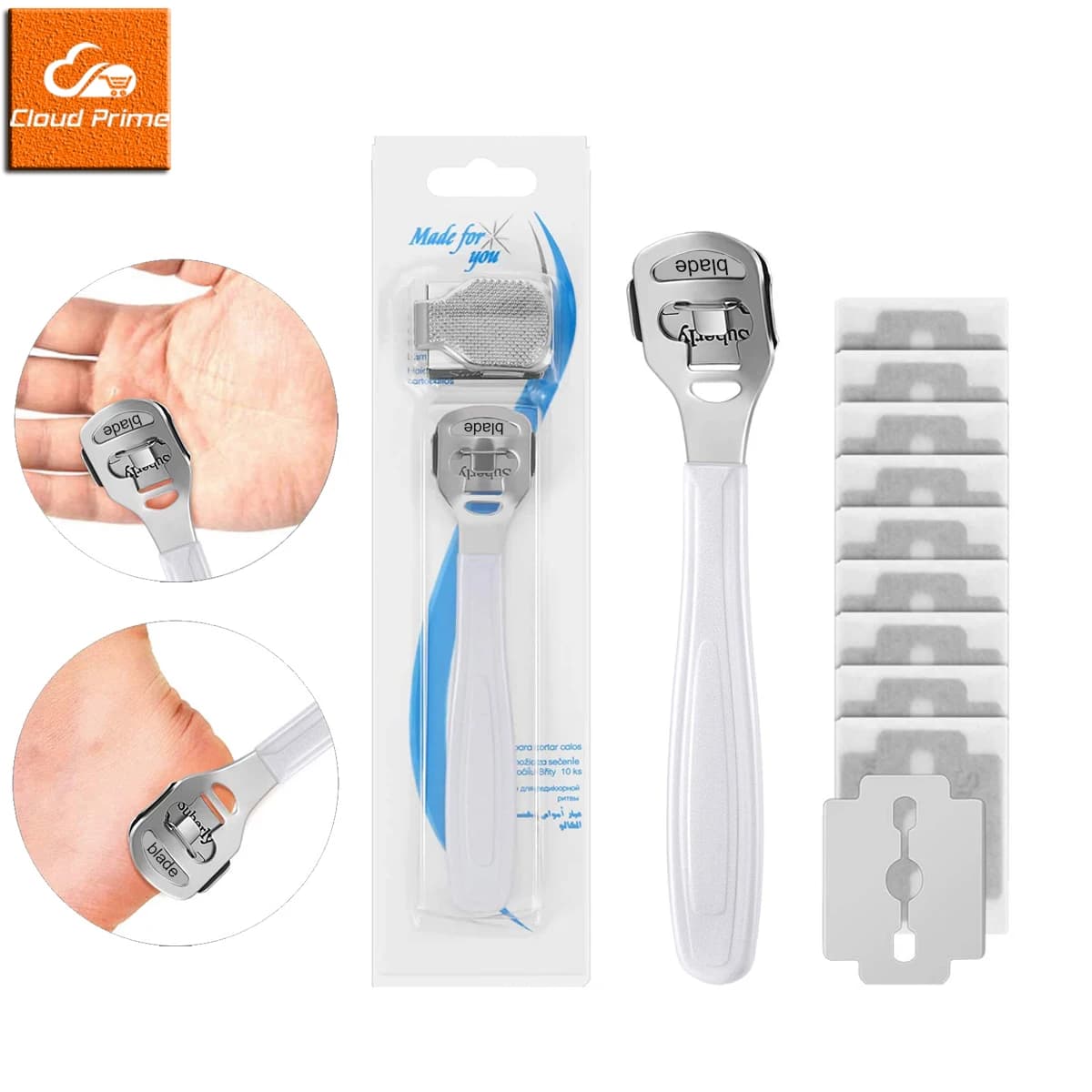 Foot Callus Shaver Heel Hard Skin Remover Hand Feet Pedicure Razor Tool Shavers Stainless Steel Handle 10 Blades Foot Care Tools
