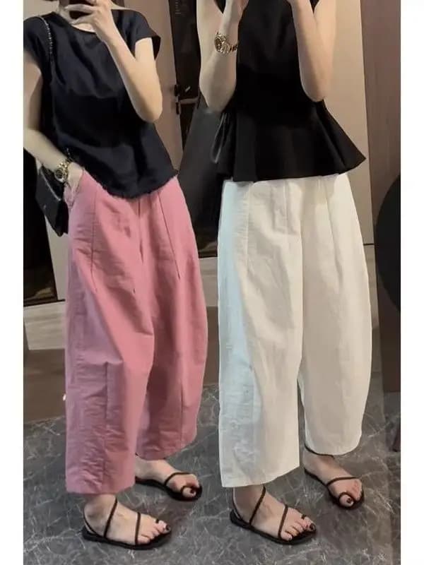 High Waist Wide Leg Pants Nine Points Casual Trousers for Women Summer New Style plus Size Banana Pants Slimming Effect