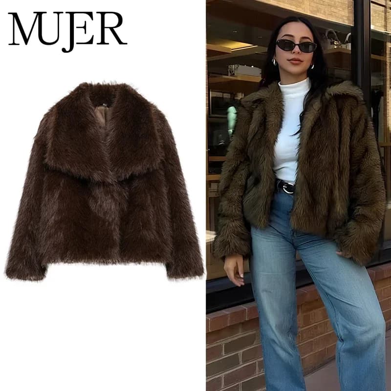 MUJER Faux Fur Hairy Coat Woman Warm Winter Fluffy Coat Women New Plush Jackets for Women Outerwears Luxury Women's Teddy Coats