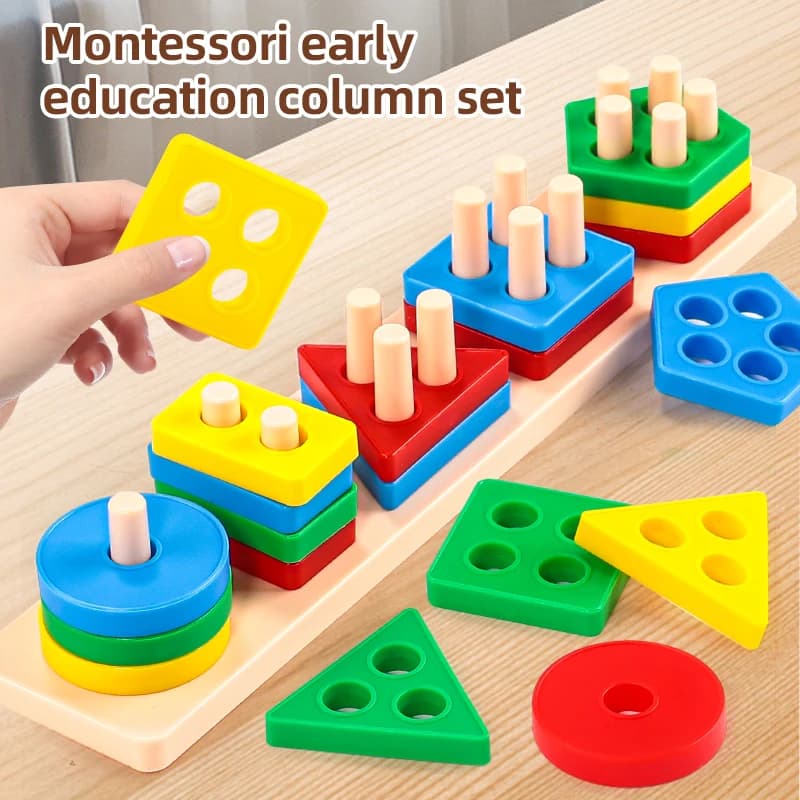 1set- Early Education Equipment Geometric Set Columns,Children And Child Intelligence Assembly Building Blocks Boy/Girl Toysgift