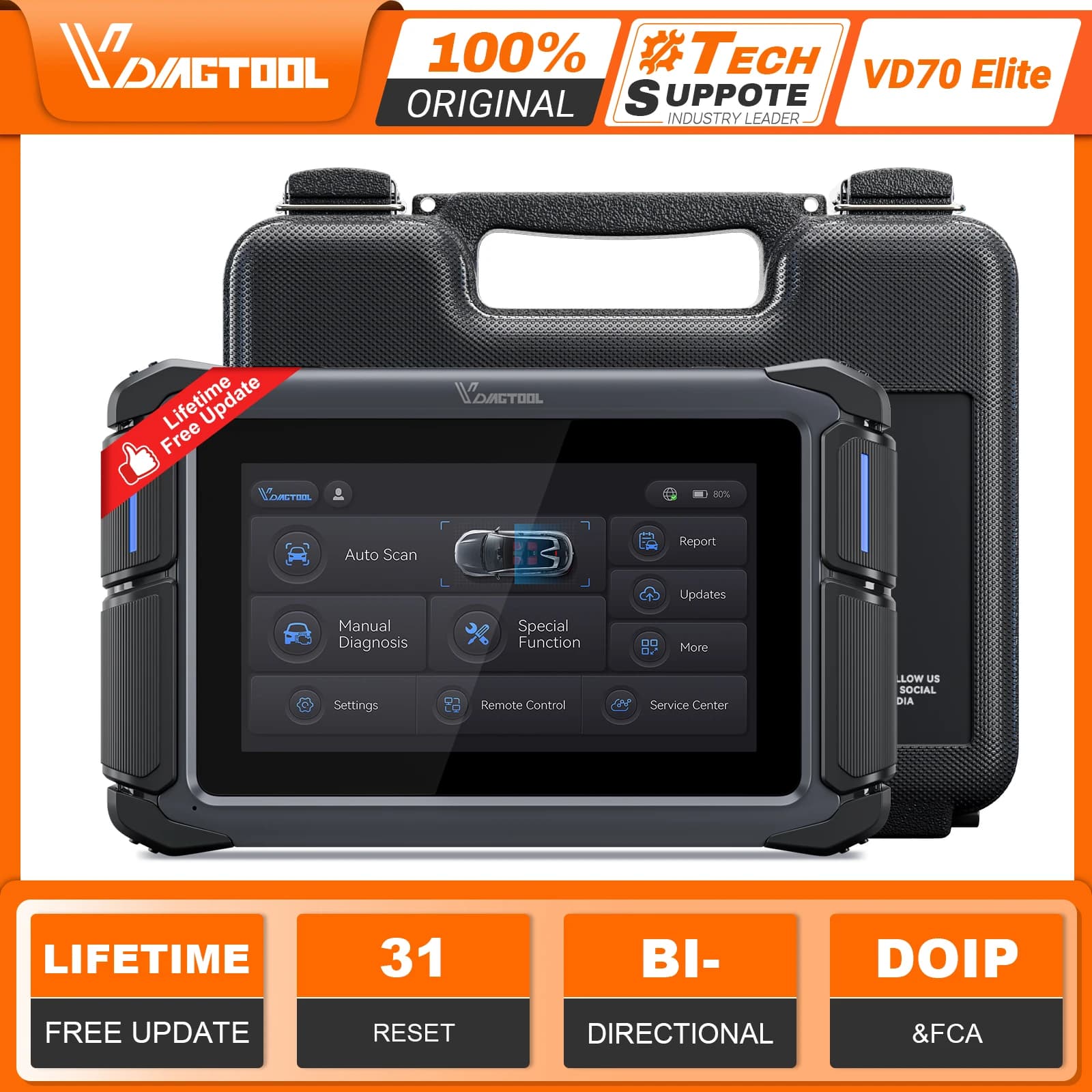 VDIAGTOOL VD70 Lite Car Diagnostic Tools Automotive Scanner With Key Programming 31+ Reset DOIP CANFD Free Updates