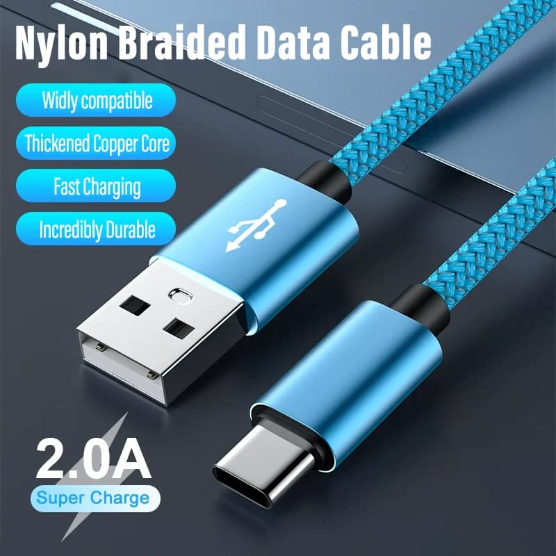 1M 2M 3M USB A to Type C Fast Charging Cable Nylon Data Sync Cord for iPhone Android Huawei Samsung Xiaomi