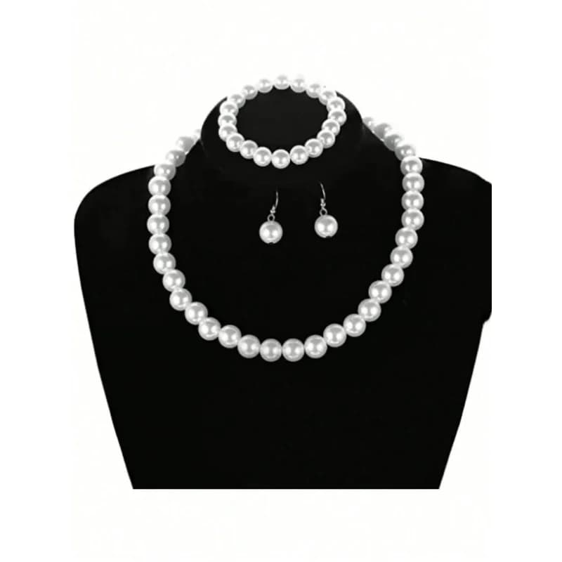 4pcs Faux Pearl Beaded Jewelry Set (Necklace, Bracelet, Earrings) – Elegant Gift for Parties.