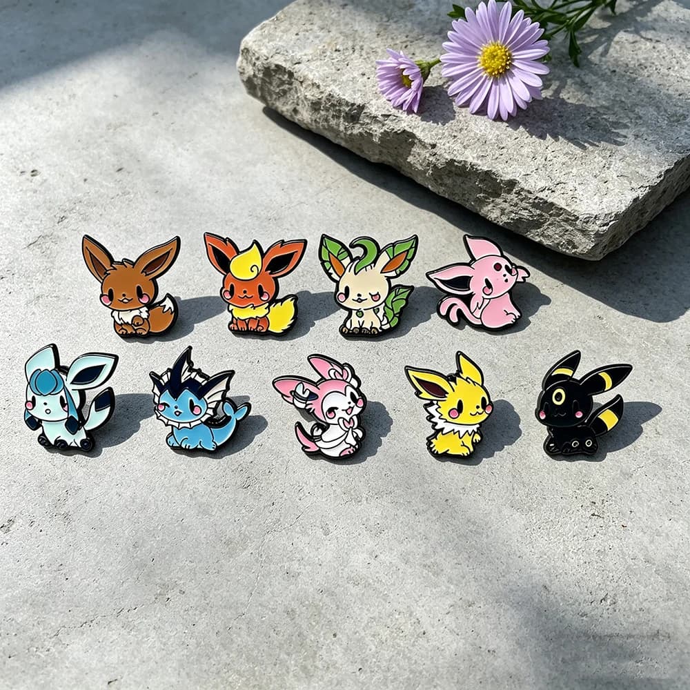 9 Pcs Anime Elf Brooch Set Eevee Enamel Pins Fashion Metal Badges Jewelry for Clothing And Backpack Accessory Gift for Fans