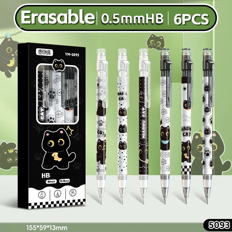 Mechanical Pencils 0.5mm for Writing & Drawing, Cute Cat Design, Ideal for Office & School Use, Multicolor Set of 6