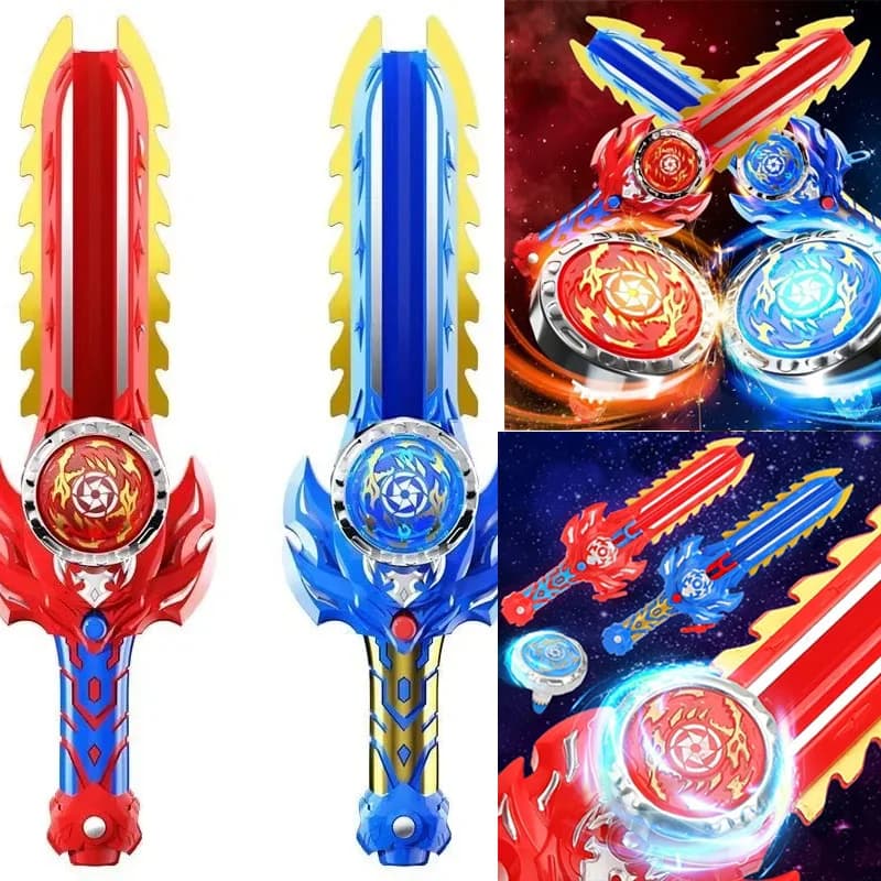 Kid Sword Launcher Led Spinning Top Toy Creative Hand Cranked Color Luminous Spinning Toys For Boys Girls Children Gifts
