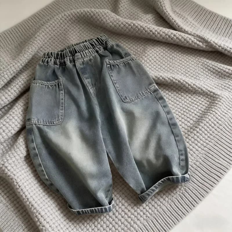 Boys Whiskered Casual Jeans, Childrens Spring Autumn New Pants, Small Medium Kids Trousers With Side Pockets for Daily Wear