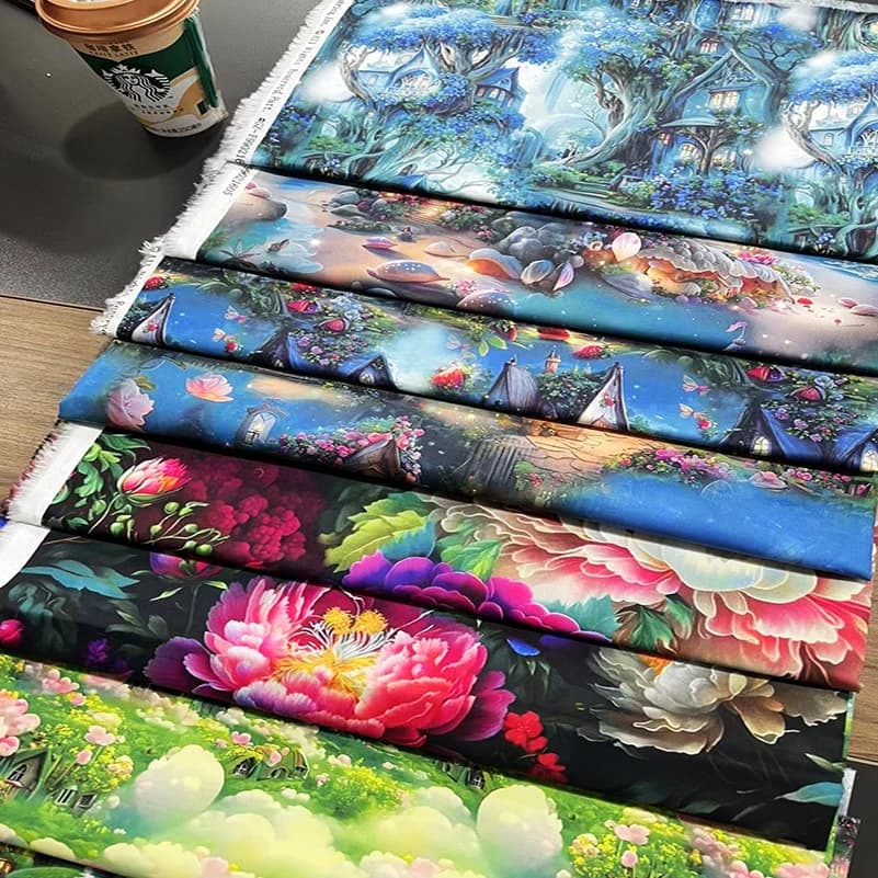 Cotton Fabric Digital Printing HD Fairy Tale Dream House Elf for DIY Handmade Sewing Clothes Bags Dresses by Half Meter