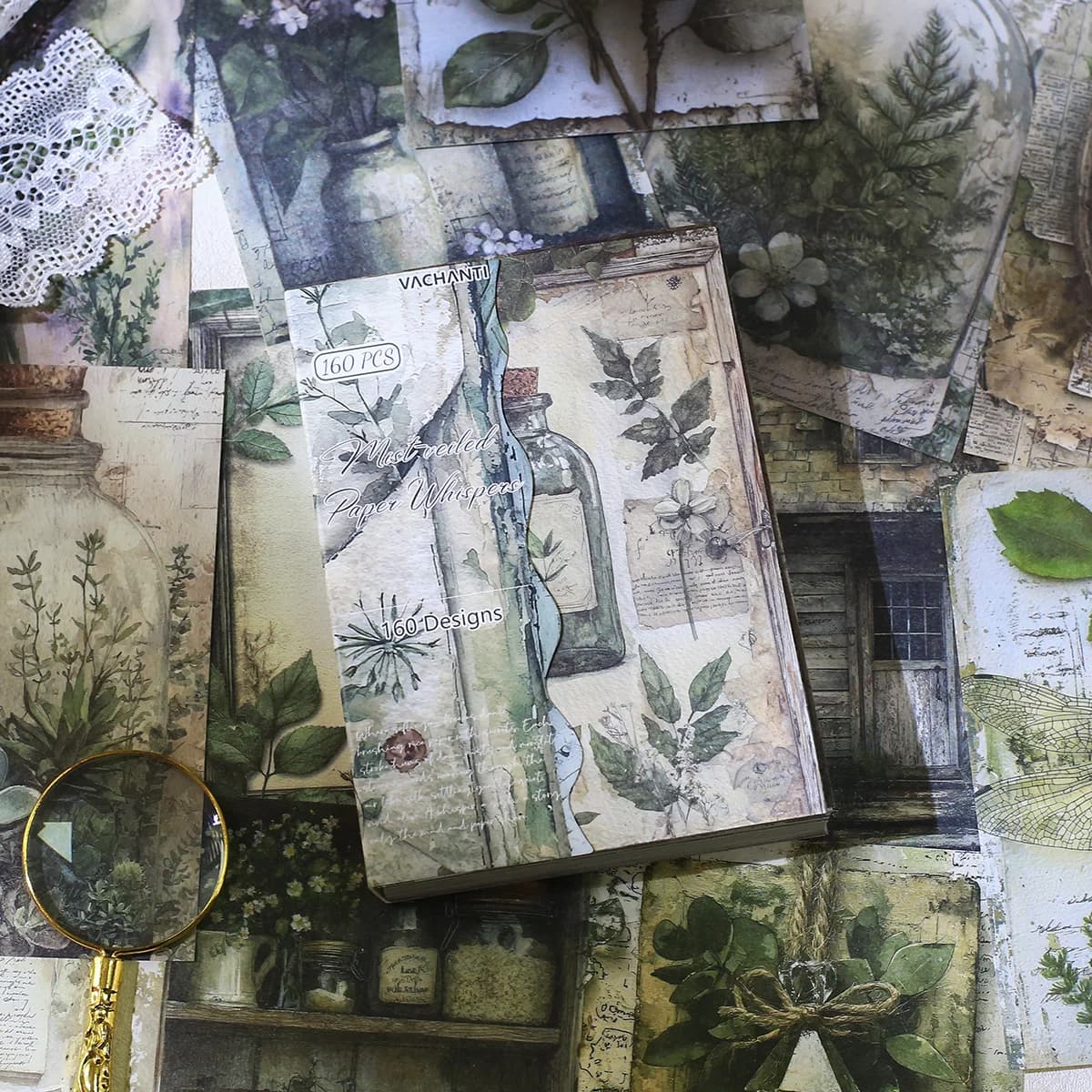 160 Sheets Botanical Scrapbook Paper Pack No Repeating Pattern Non-Sticky Craft Paper for DIY Craft Journaling Collage Art Paper