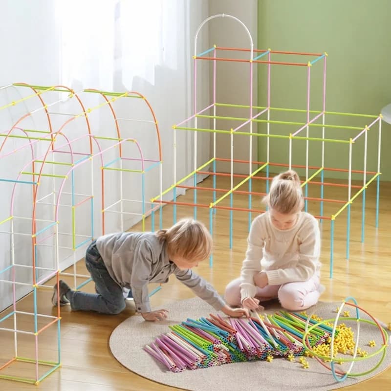 Straw Builder Interlocking Plastic Toys - Construction Engineering Fine Tube Building Blocks Creative Play Toys for Kids