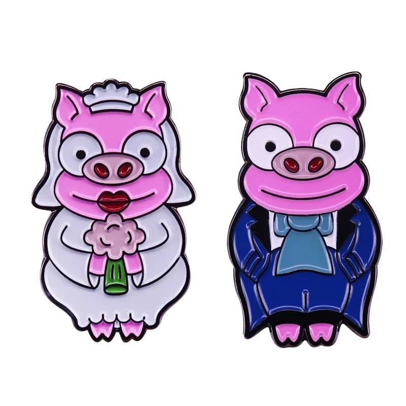 Wedding Dress AccessoriesFunny brooch High Quality Cute Simpsons Enamel Pin Pig Groom Bride Couple Romantic Wedding Badge