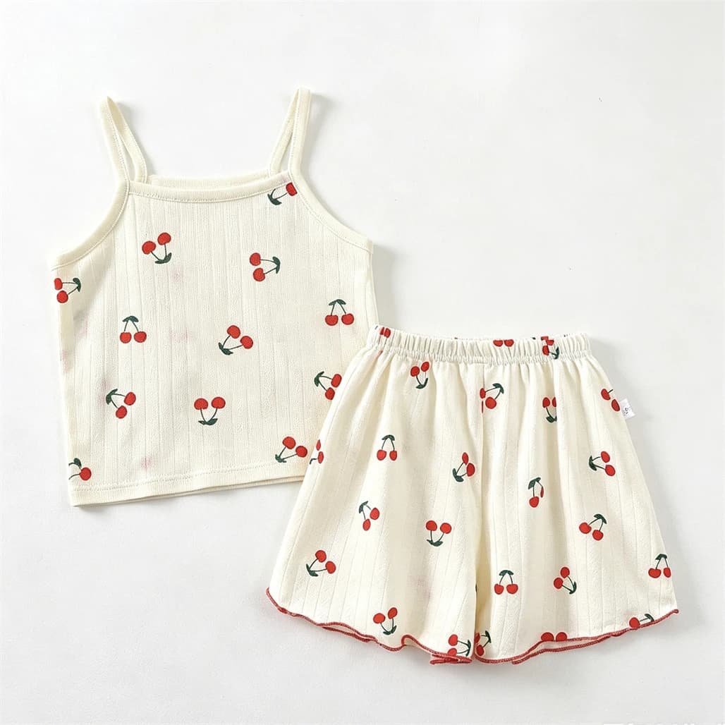 Girls Sleepwear Suits Sling+Shorts 2Piece Set Full Print Sleeveless Tops Thin Loose Pajamas Infant New Cute Summer Home Wear