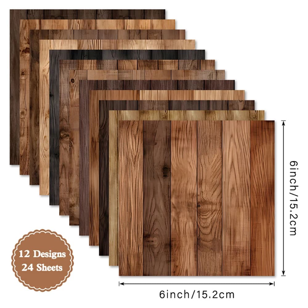 24 sheets 6"X6" Wood Texture Patterned Paper Pad Scrapbooking Paper Pack Handmade Paper Craft Background Pad Alinacraft