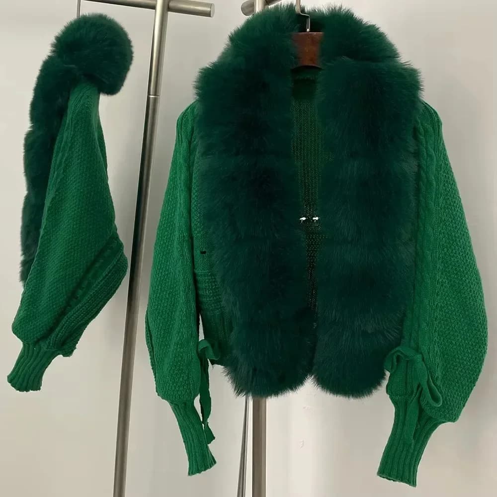 Knitwear Faux Fur Coat Fake Fur Jacket Knitted Solid Sweater Women Spring Autumn Cropped Cardigan Sweater Female Short Fur