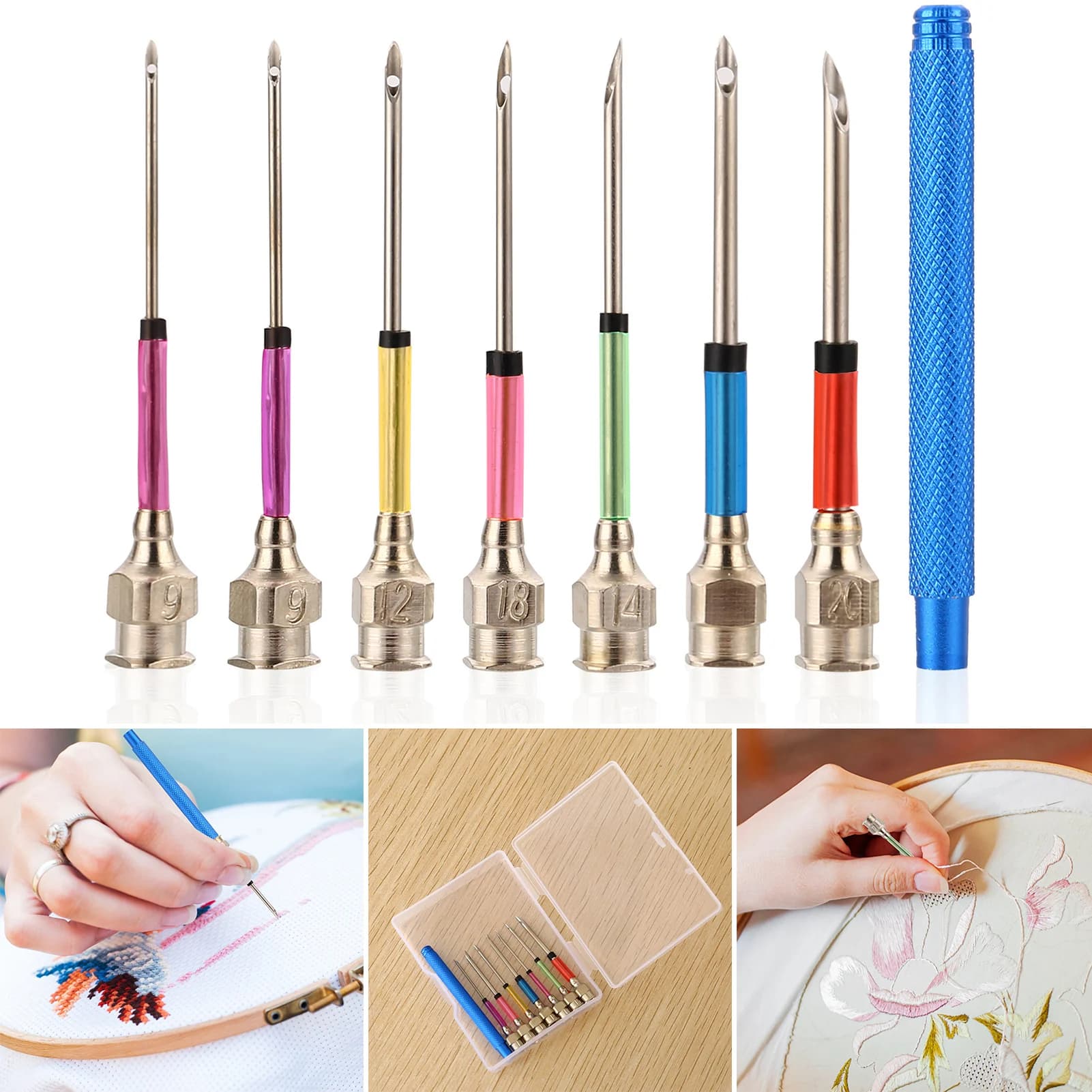 Hand Sewing Needles Tool Set Handle Punch Needle Metal Tube Ergonomic Design for Simple Embroidery DIY Sewing Craft Tool