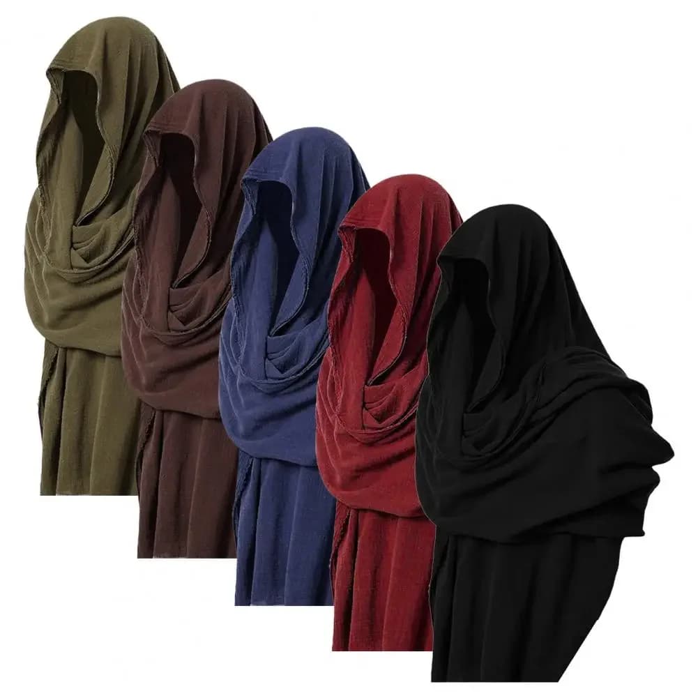 Men Scarf Vintage Soft Fabric Comfortable Breathable Solid Color Keep Warm Spring Male Hood Cloak Medieval Costume for Banquet