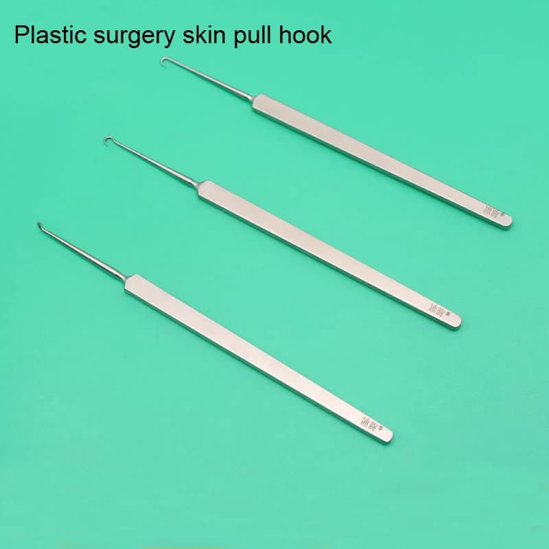 Medical Skin Hook Beauty and Plastic Surgery Tool, Sharp Head, Blunt Head, Question Mark Head, Skin Hook, Flat Handle, 13cm