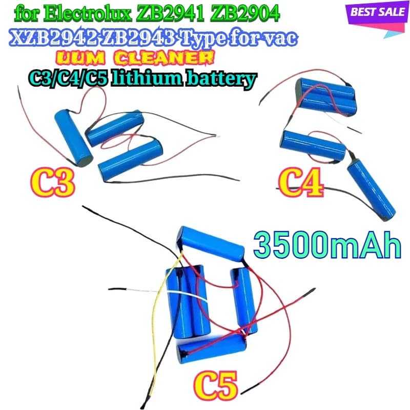 11.1V 14.4V 18V C5 C4 C3 Battery Pack for Electrolux Zb2941 Zb2904x Zb2942 Zb2943Type Nv144nibrc Vacuum Cleaner Li-ion Batteries