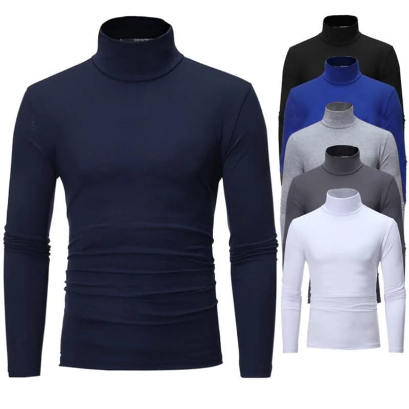 Men's High Neck T-shirts Fashion Solid Slim Long Sleeve T-shirt Male Long Sleeve Basic Bottoming Shirt Fashion Slim-Fit Tops