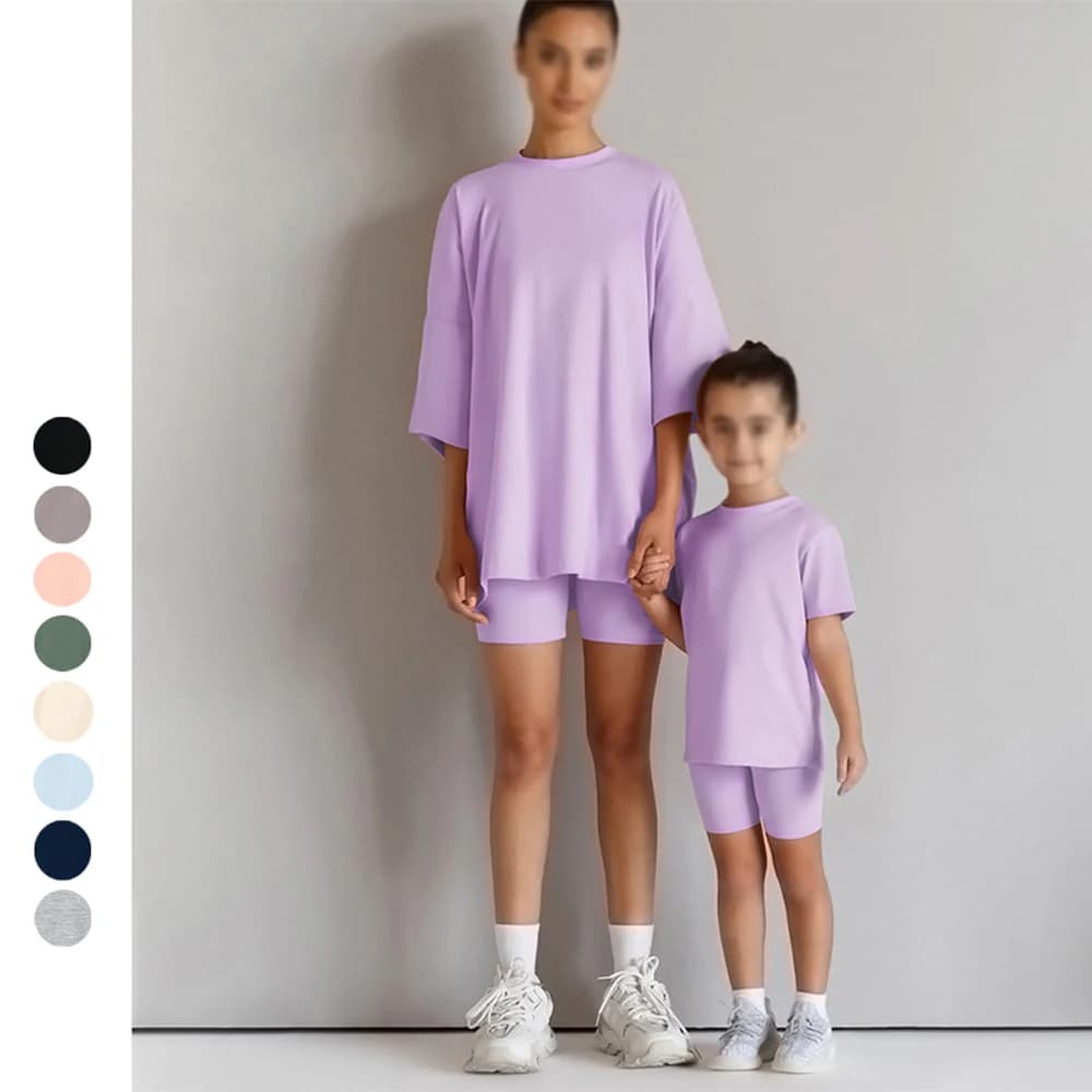 2026 Family Matching Mother Daughter Summer Sets Solid Cotton Lounge Suit For Outfits Clothes Boys Girls Sports Leggings