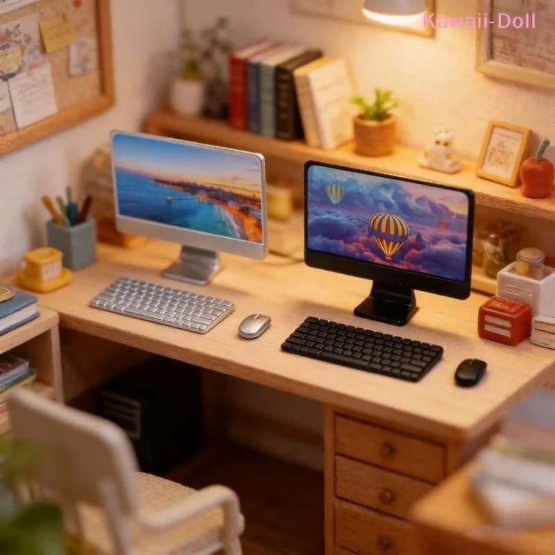 [DO]1Set Dollhouse Mini Laptop Computer Keyboard Mouse Kit Desktop Decoration Office Study Room Decor Accessories[DO]