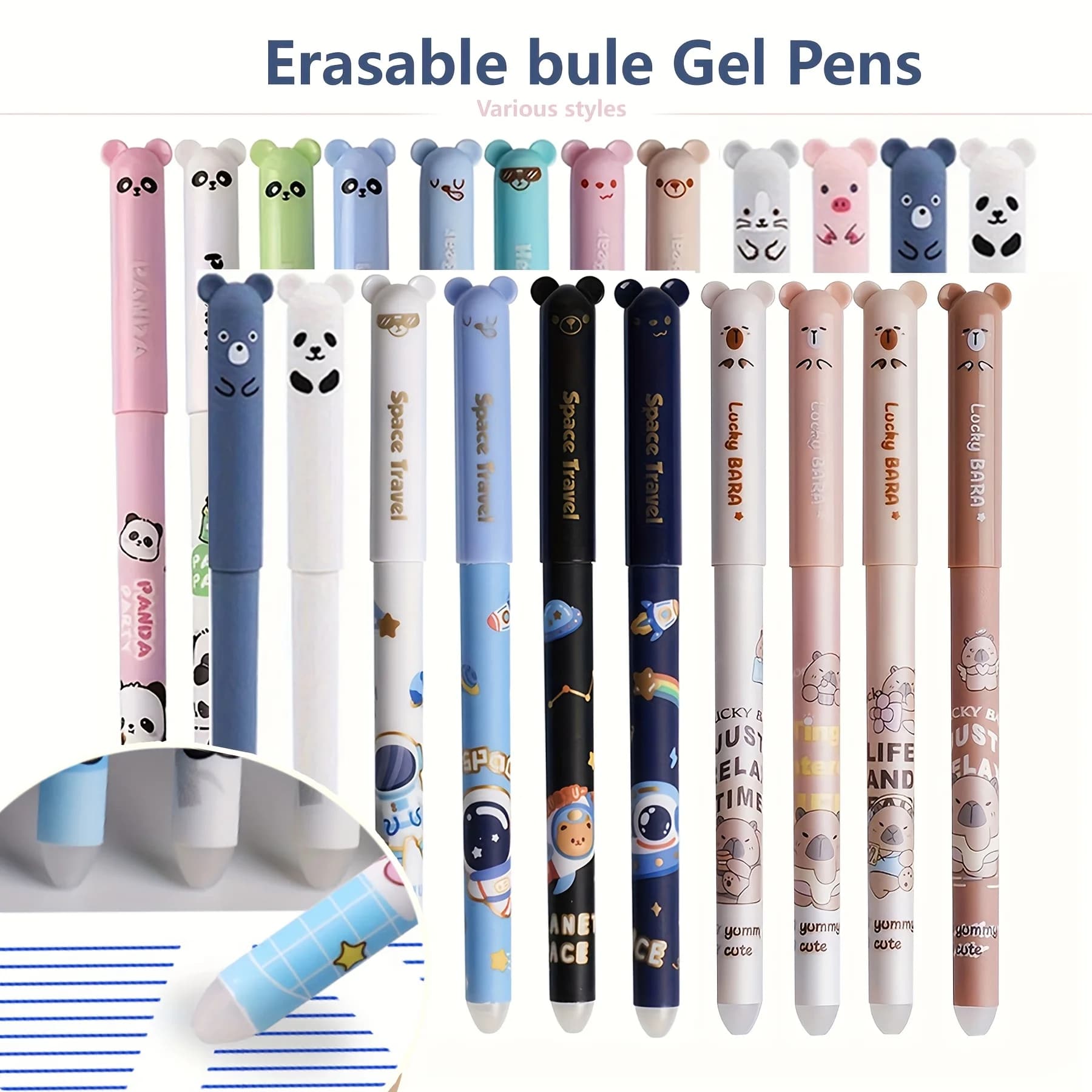 16pcs erasable gel pens, 0.5mm fine tip, blue ink, with built-in eraser, ideal for note-taking and writing, perfect for office