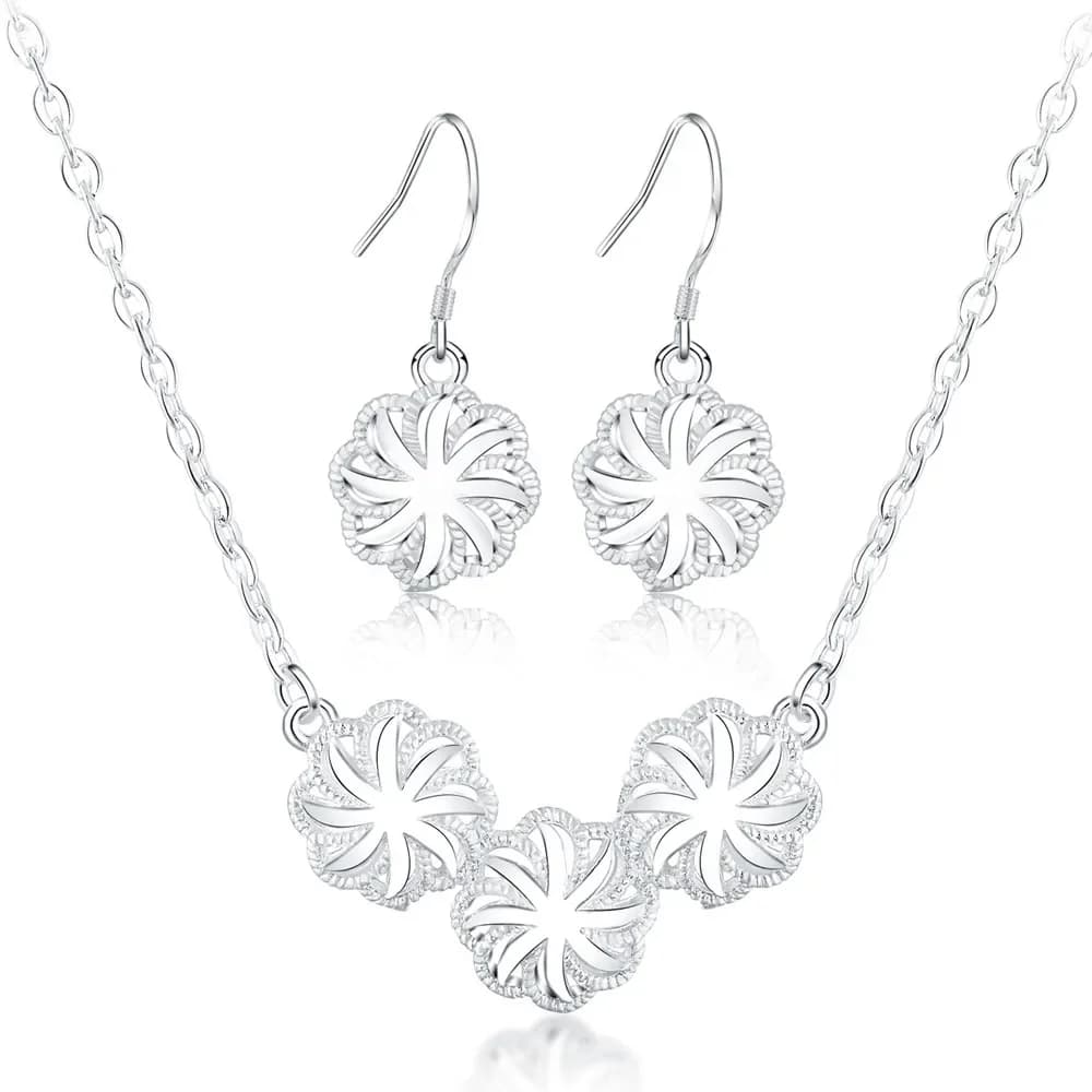 charms 925 Sterling Silver Jewelry Sets for Women Beautiful Flowers Necklace Earrings Fashion Wedding Party Jewelry