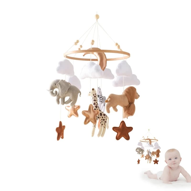Crib Mobile Bed Bell Wooden Baby Rattles Soft Felt Cartoon Animal Bed Bell Newborn Music Box Hanging Toy Crib Bracket Baby Gifts