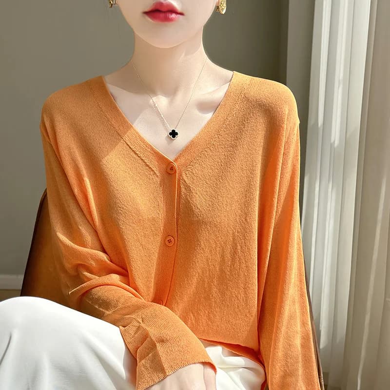 Women's Cardigans 2026 Thin Summer Single Breasted V-neck Loose Knitted Sweater Fashion Solid Tops Ice Silk Outerwears Jumpers