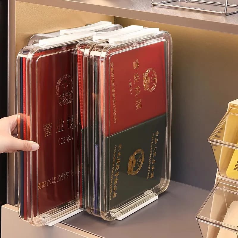 Transparent Document Storage Box A4 File Certificate Organizer Home Important Items Storage Box Household Essential Document...