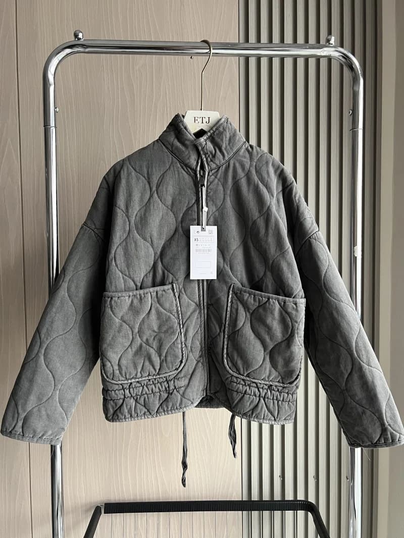 Women's Polyester Padded Jacket 2026New Arrival Vintage Lenzing Rayon High Collar Large Pocket Decorative Quilted Coat for Women