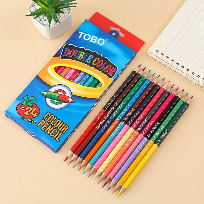 12pcs/24 Colors Double Headed Crayons for Students & artists Professional Drawing Sketching and Pastel Art School Supplies
