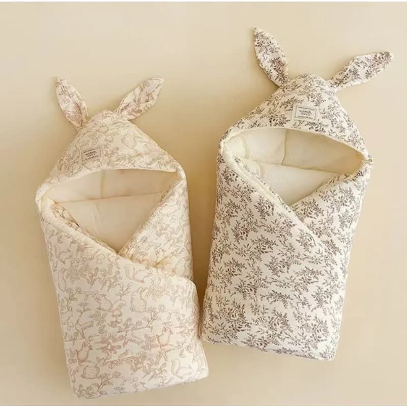 High Quality Cotton Newborn Swaddle Blanket with Cute Bunny Ears Hospital Delivery Wrap Extra Soft Thermal Baby Swaddling New