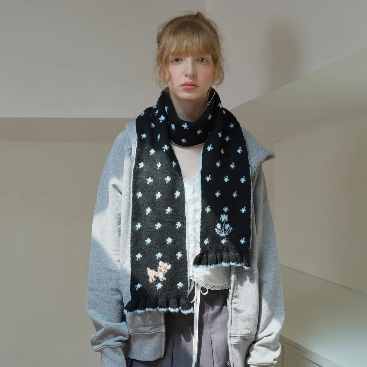 Women's Scarves Korean Cartoon Deer Floral Kawaii Sweet Versatile Cute Scarfs Thicked Warm High-quality Cashmere Knitted Scarfs