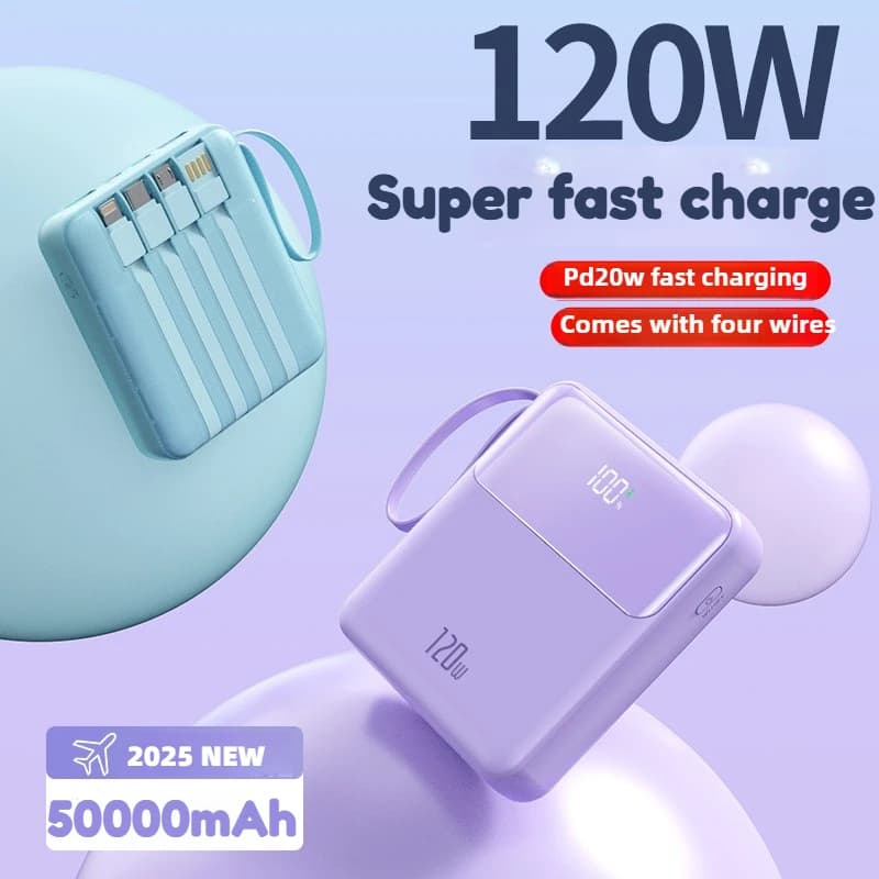 50000mAh Portable Power Bank 120W Fast Charging Mobile Power External Battery PowerBank for IPhone Samsung