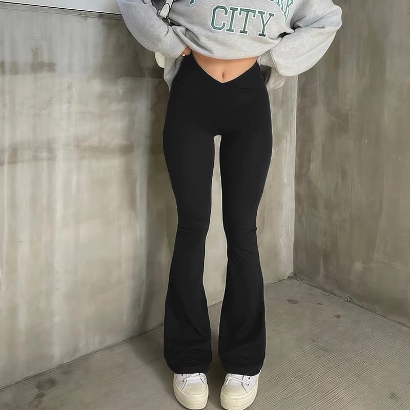 Sexy Flared Leggings Women's Running Pants Scrunch Butt Trousers Cross Waist Sports Tights Woman Wide Leg Fitness Workout Legins