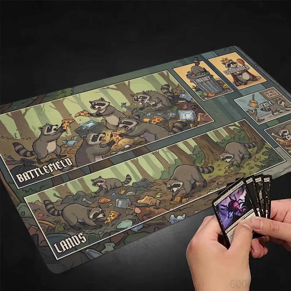Trash Panda Racoon Playmat Magic Party Game Mat Durable Rubber for TCG Games 35X60cm Mouse Pad Offices Desk Mats Friendly Design